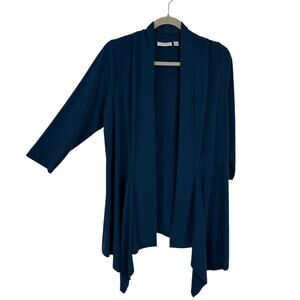Susan Graver large Slinky Knit Cardigan 3/4 Slreeve Open Blue Teal Shrug